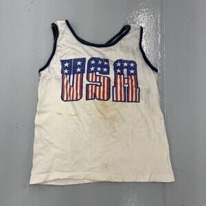 Vintage 60s USA White Graphic Spell Out Cotton Tank Top